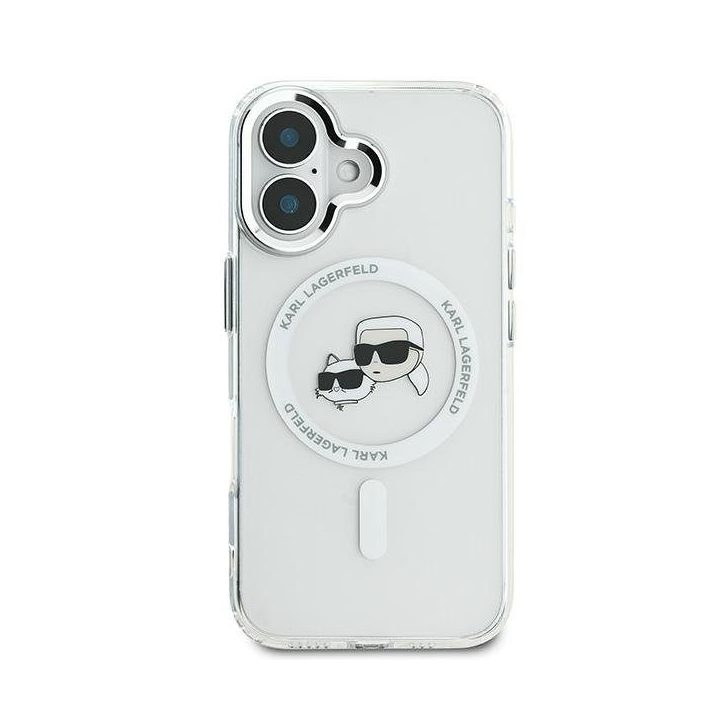 Dėklas iPhone 16 Karl Lagerfeld IML Karl&Choupette baltas – stilingas pasirinkimas