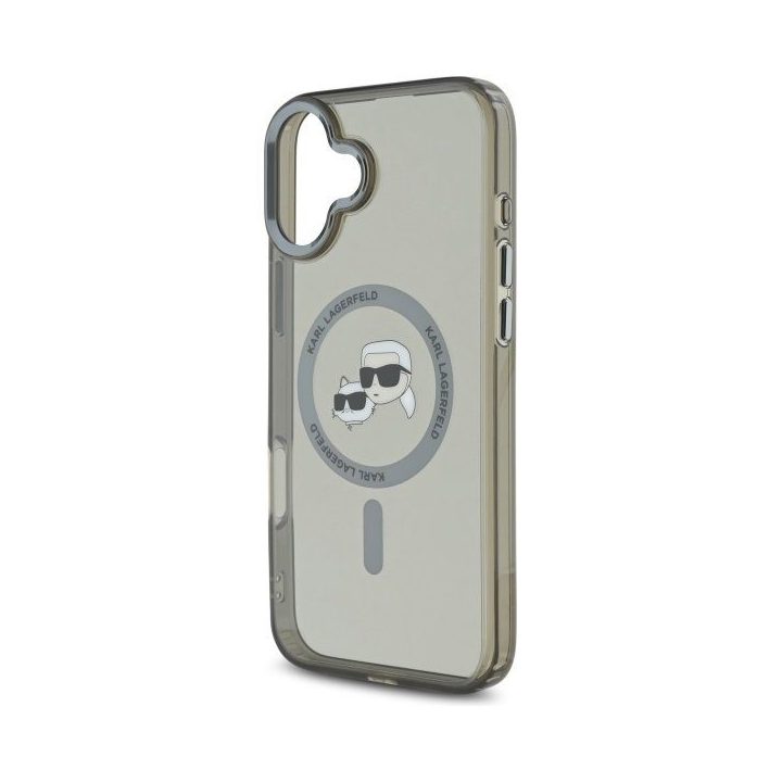 Dėklas iPhone 16 Karl Lagerfeld Metal Karl&Choupette juodas – stilingas pasirinkimas
