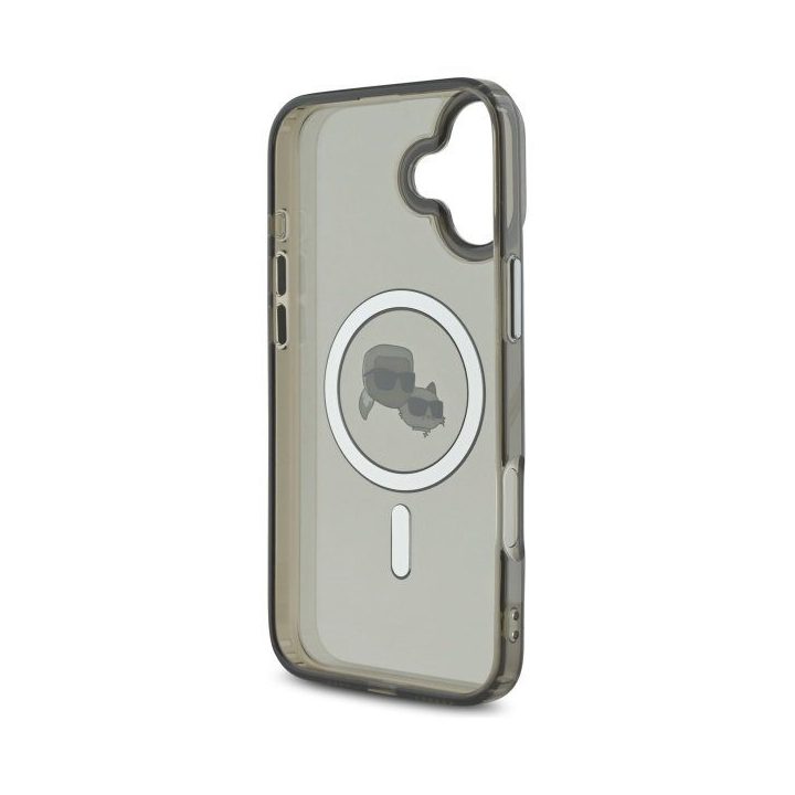 Dėklas iPhone 16 Karl Lagerfeld Metal Karl&Choupette juodas – stilingas pasirinkimas