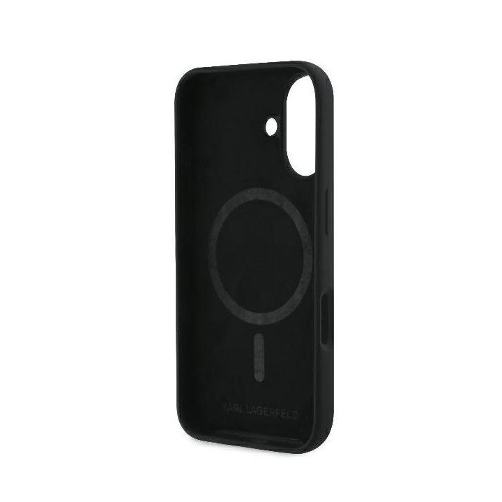 Dėklas iPhone 16 Karl Lagerfeld juodas su spauda – stilingas pasirinkimas