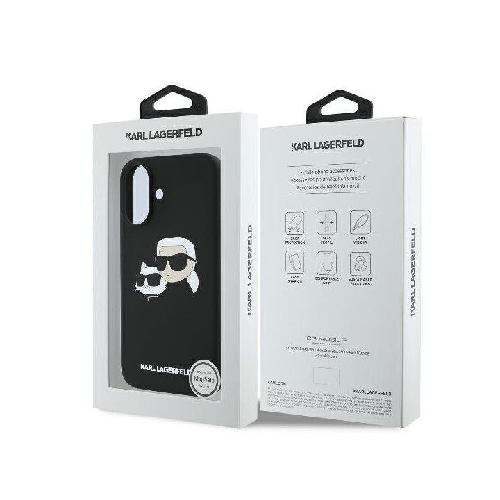Dėklas iPhone 16 Karl Lagerfeld juodas su spauda – stilingas pasirinkimas