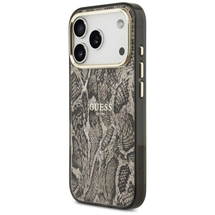 Dėklas MagSafe iPhone 17 Pro Max Guess raštuotas – stilingai apsaugai ir patogiam naudojimui.