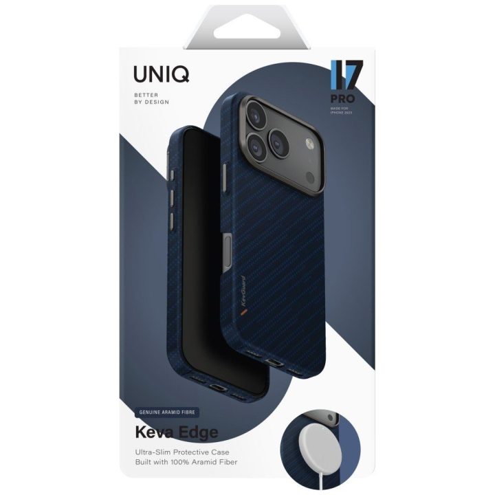Dėklas iPhone 17 Pro Uniq Keva EDGE Magclick – patogiam įkrovimui ir kasdieniai apsaugai.