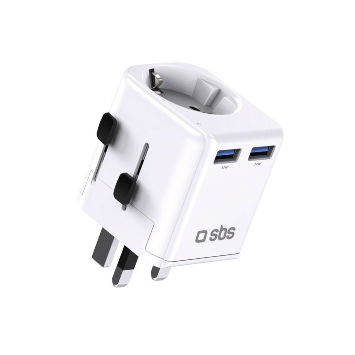 Kelionių adapteris universalus SBS su 2 USB-A – patogiam įkrovimui visame pasaulyje.