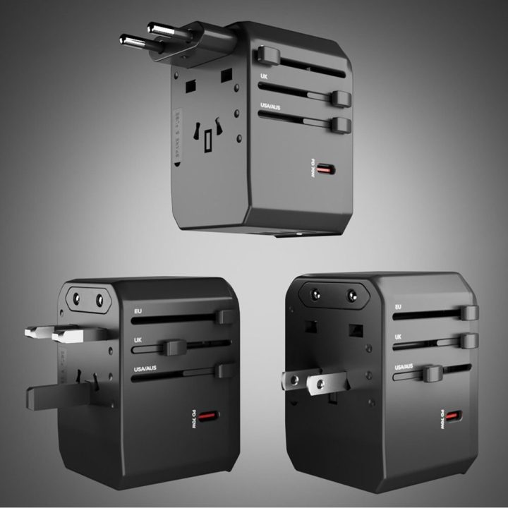Įkroviklis GaN 70W World Travel su dėklu – patogiam įkrovimui kelionėse.