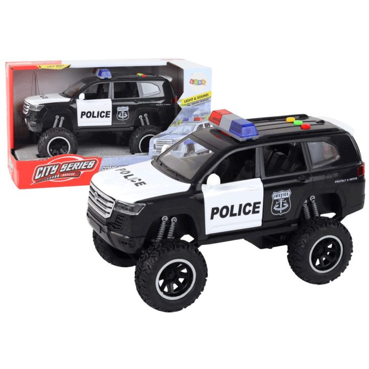 Mašina visureigis Raptor policijos modeliukas – nuotykiams ir žaidimų įvairovei.