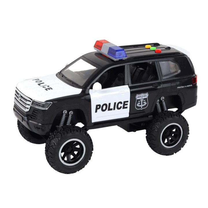 Mašina visureigis Raptor policijos modeliukas – nuotykiams ir žaidimų įvairovei.