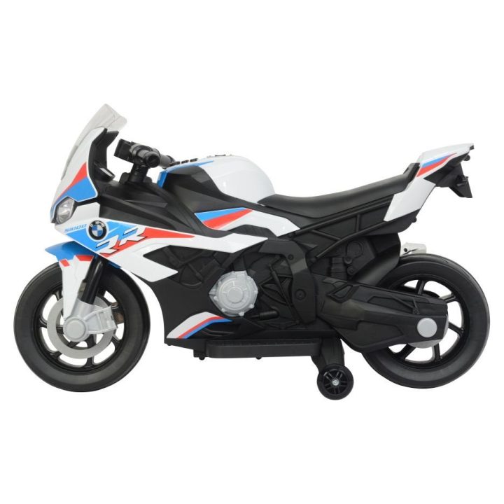 Motociklas elektrinis BMW S1000RR balta versija – mažiesiems greičio entuziastams ir žaidimų nuotykiams.
