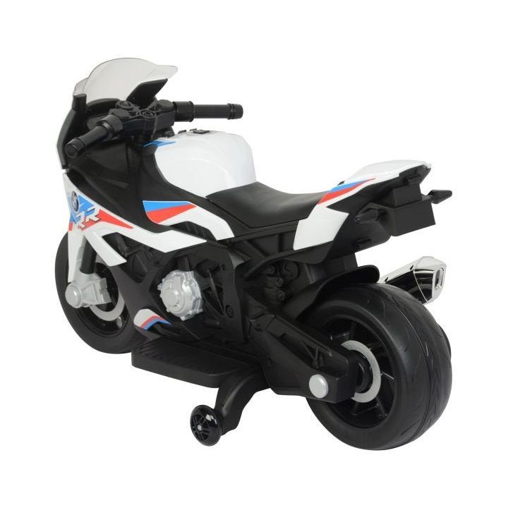 Motociklas elektrinis BMW S1000RR balta versija – mažiesiems greičio entuziastams ir žaidimų nuotykiams.