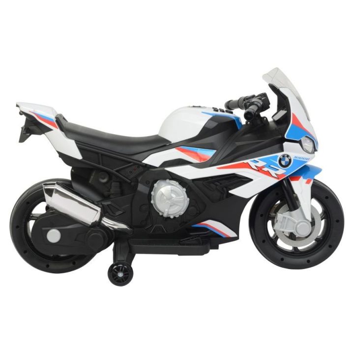 Motociklas elektrinis BMW S1000RR balta versija – mažiesiems greičio entuziastams ir žaidimų nuotykiams.