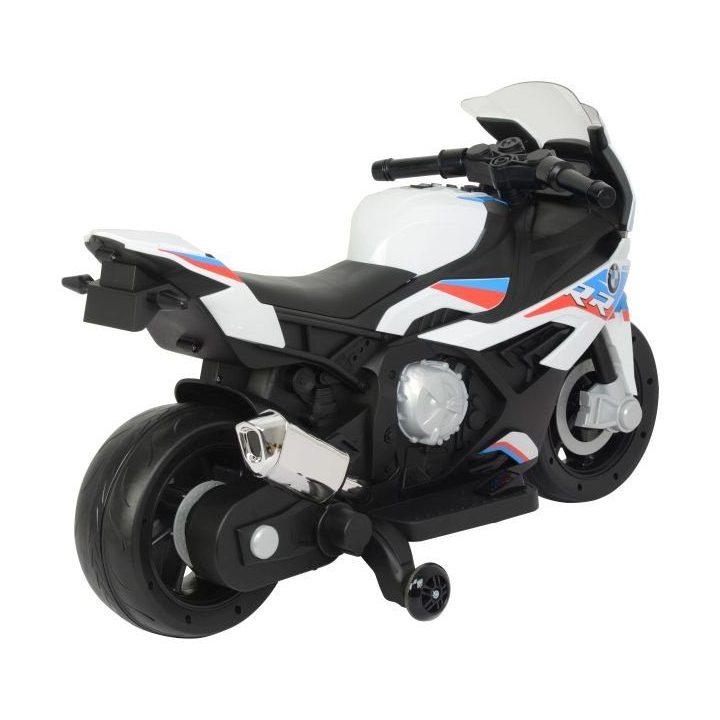Motociklas elektrinis BMW S1000RR balta versija – mažiesiems greičio entuziastams ir žaidimų nuotykiams.