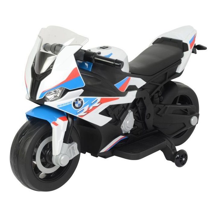Motociklas elektrinis BMW S1000RR balta versija – mažiesiems greičio entuziastams ir žaidimų nuotykiams.