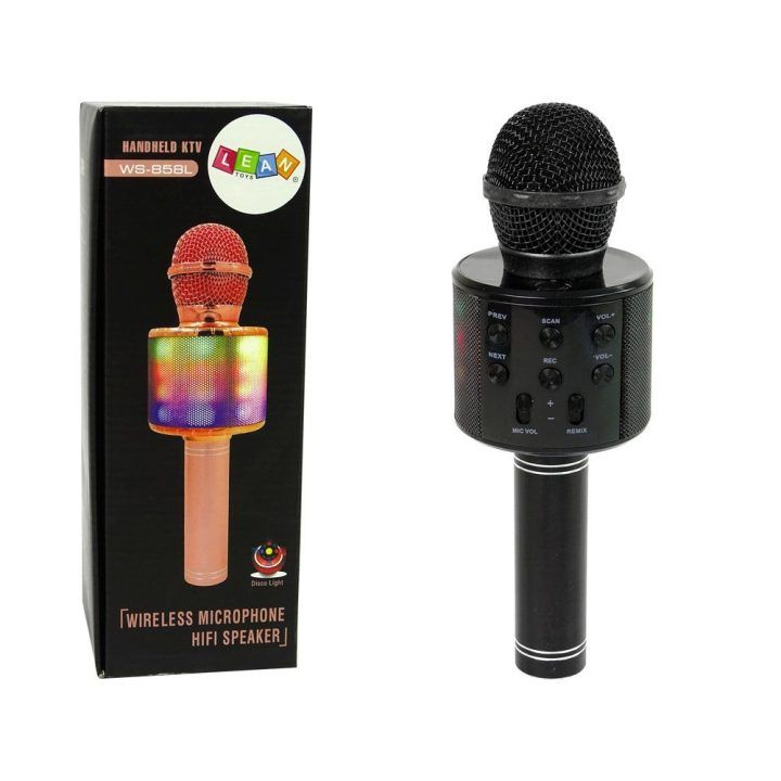 Mikrofonas belaidis su USB garsiakalbiu WS-858 – karaoke linksmybėms ir įrašymui namuose.