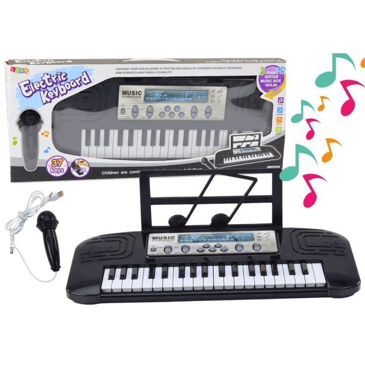 Elektrinis pianinas vaikams su mikrofono stovu – muzikiniam lavinimui ir žaidimams.