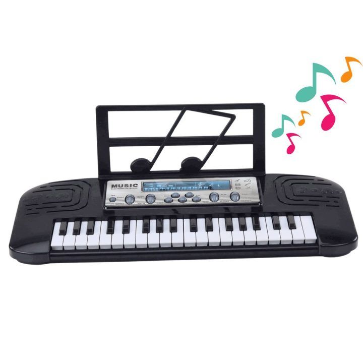 Elektrinis pianinas vaikams su mikrofono stovu – muzikiniam lavinimui ir žaidimams.