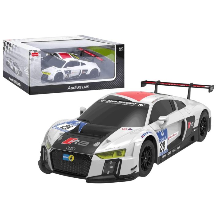 Mašinėlė radijo bangomis AUDI R8 LMS – lenktyniškam žaidimų greičiui ir azartui.