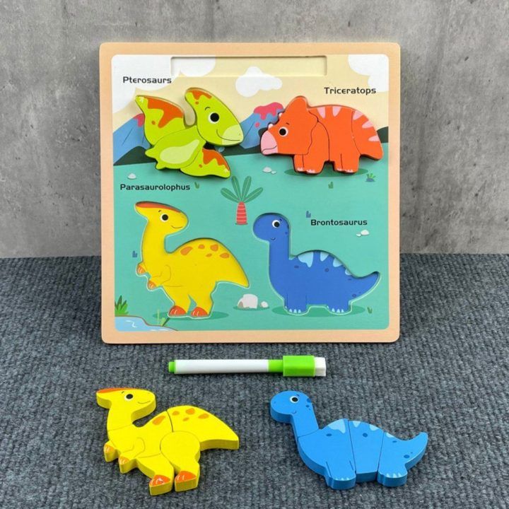 Dėlionė medinė edukacinė su dinozaurais – lavinimui ir kūrybiškam žaidimui.