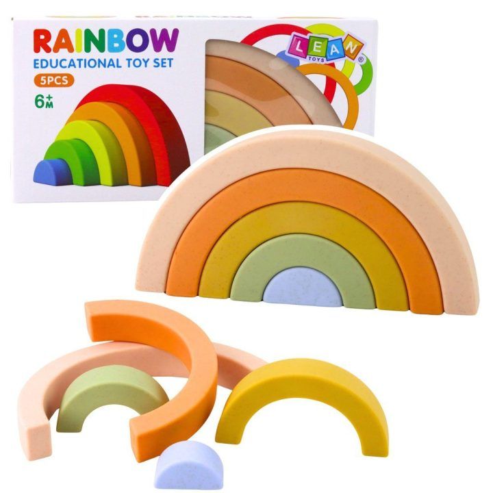 Žaislas dėlionė guminė pastelinių spalvų Rainbow – lavinimui ir smagiam žaidimui mažyliams.