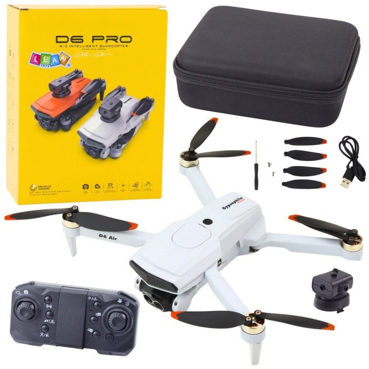 Dronas D6 PRO su LED ir kamera – skrydžio kontrolei ir vaizdo fiksavimui iš oro.