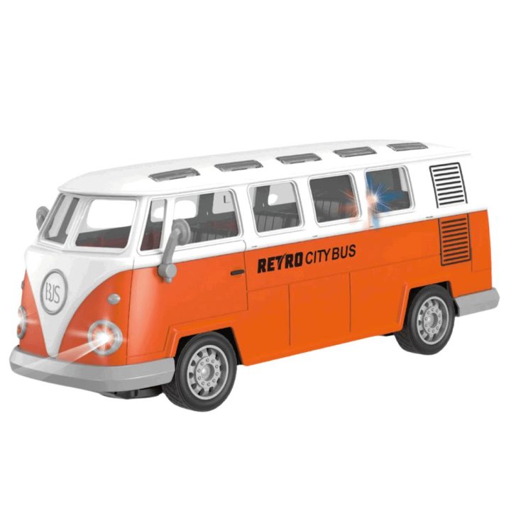Žaislinis autobusas Retro City su pulteliu – džiaugsmui ir kūrybiškiems nuotykiams.