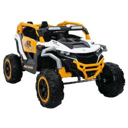 Elektromobilis 4x4 M3 geltonas ir baltas – pramogai ir nuotykiams lauke.