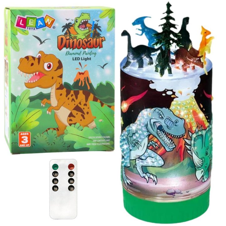 Naktinė lempa su dinozaurų rinkiniu DIY – kūrybiškiems vakaro nuotykiams ir šviesai.