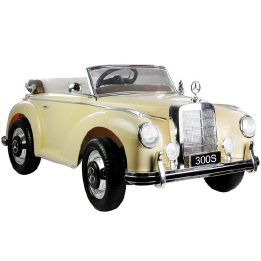 Elektrinis automobilis Mercedes 300S smėlio spalvos – stilingoms vaikų kelionėms ir pramogoms.