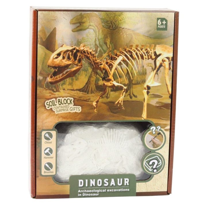 Rinkinys dinozauro skeletui kasti su įrankiais – smalsumui ir pažinimui žaidžiant.