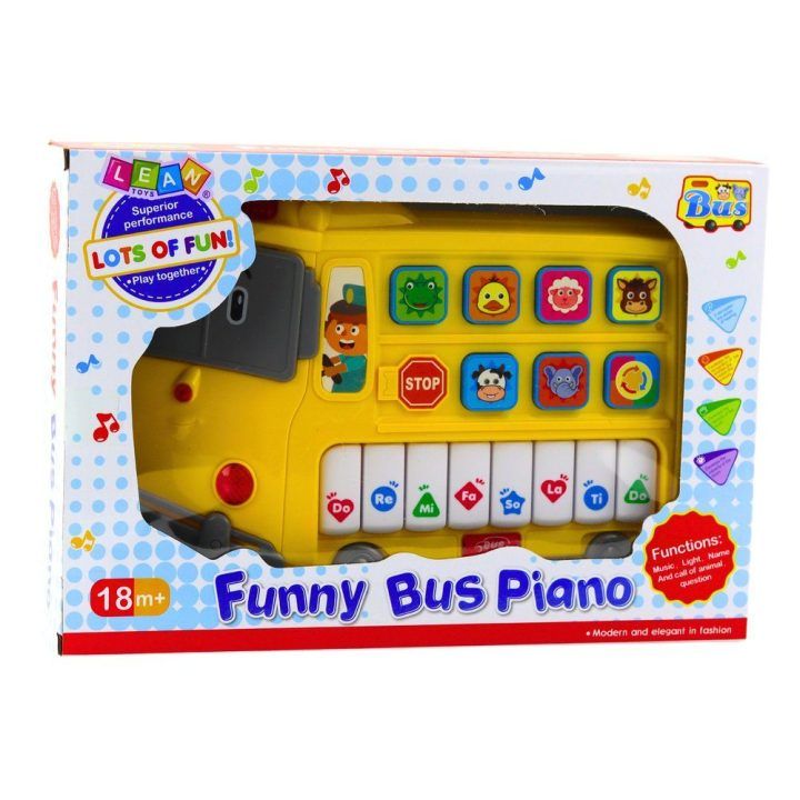Elektrinis pianinas vaikams geltonas autobusiukas – žaidimui ir mokymuisi su muzika.