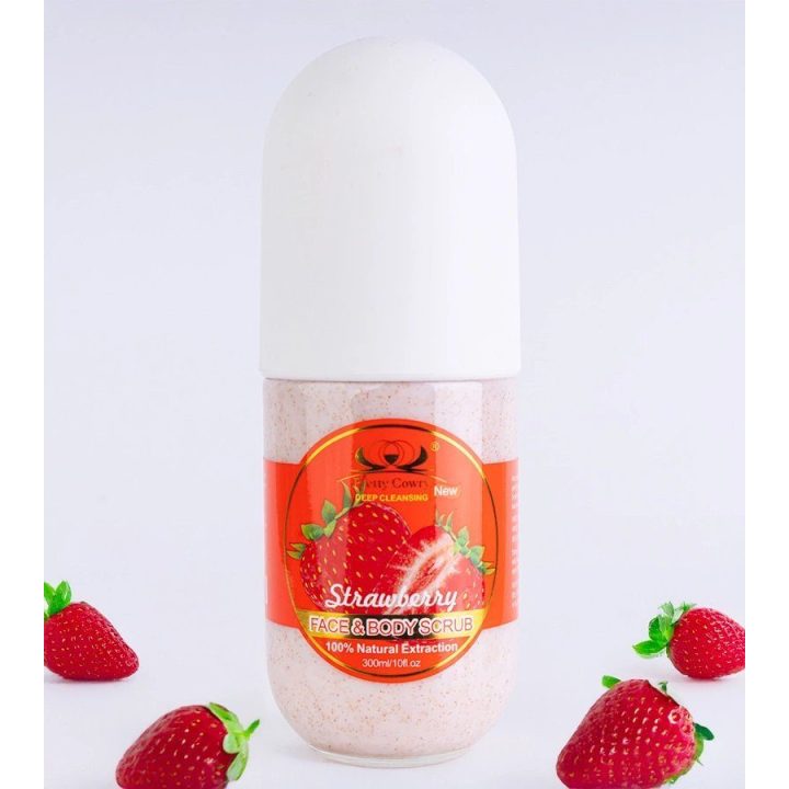 Peelingas veidui ir kūnui braškių aromato Pretty Cowry – gaivai ir švelnumui odos priežiūroje.