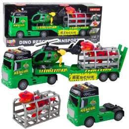 Žaislų rinkinys sunkvežimis, sraigtasparnis, automobilis ir dinozauras – nuotykiams su šviesomis ir garsais.