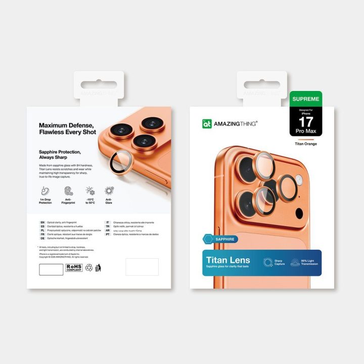Grūdintas stiklas iPhone 17 Pro / Pro Max AmazingThing AR Sapphire – kameros apsaugai ir aiškumui.