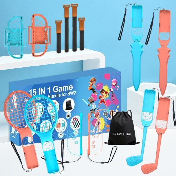 Priedų rinkinys 15 viename Nintendo Switch – visai šeimai ir žaidimų patogumui.