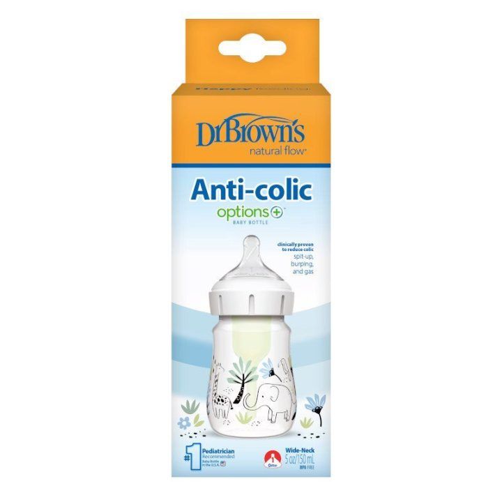 Buteliukas 150 ml plačiu kakleliu Dr. Browns Options+ – patogiam maitinimui kasdien.