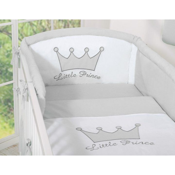 Patalynės komplektas 3 dalių pilkas Little Prince/Princess – saldžiam kūdikio miegui.