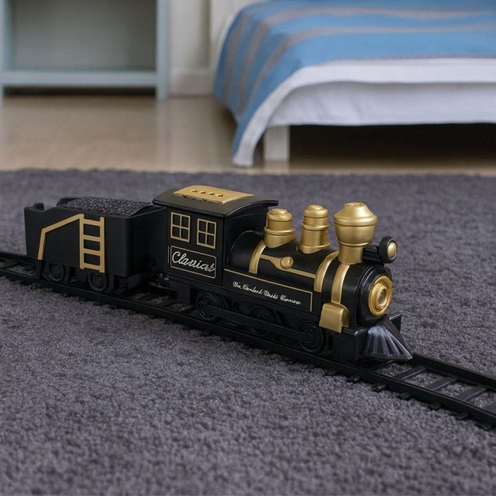 Žaislinis traukinys su bėgiais Classic Train – smagiam žaidimui namuose.
