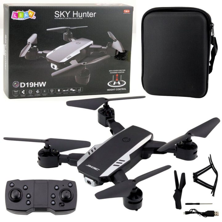 Dronas D19HW su Wi-Fi kamera Sky Hunter – skrydžio įspūdžiams ir valdymui telefonu.