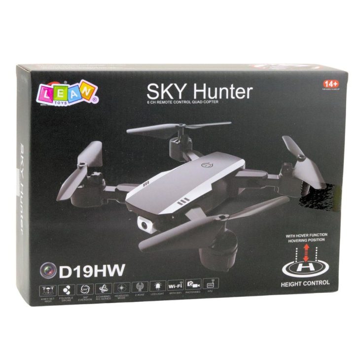 Dronas D19HW su Wi-Fi kamera Sky Hunter – skrydžio įspūdžiams ir valdymui telefonu.