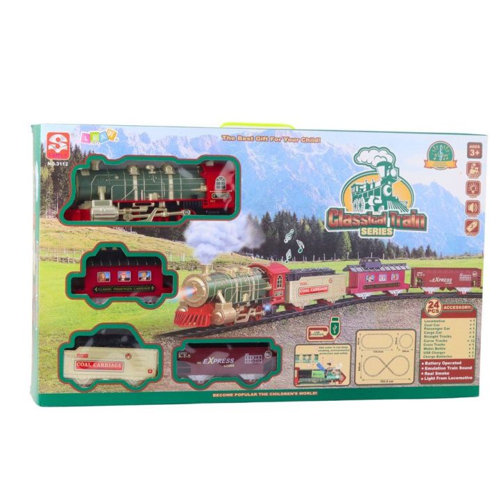Elektrinis traukinys Classic Train su šviesomis ir garais – žaismingam nuotykiui namuose.