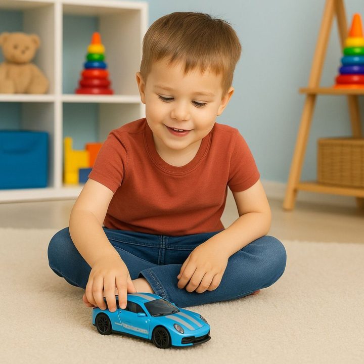 Žaislinis automobilis mėlynas su atidaromomis durelėmis 1:43 GTRS
