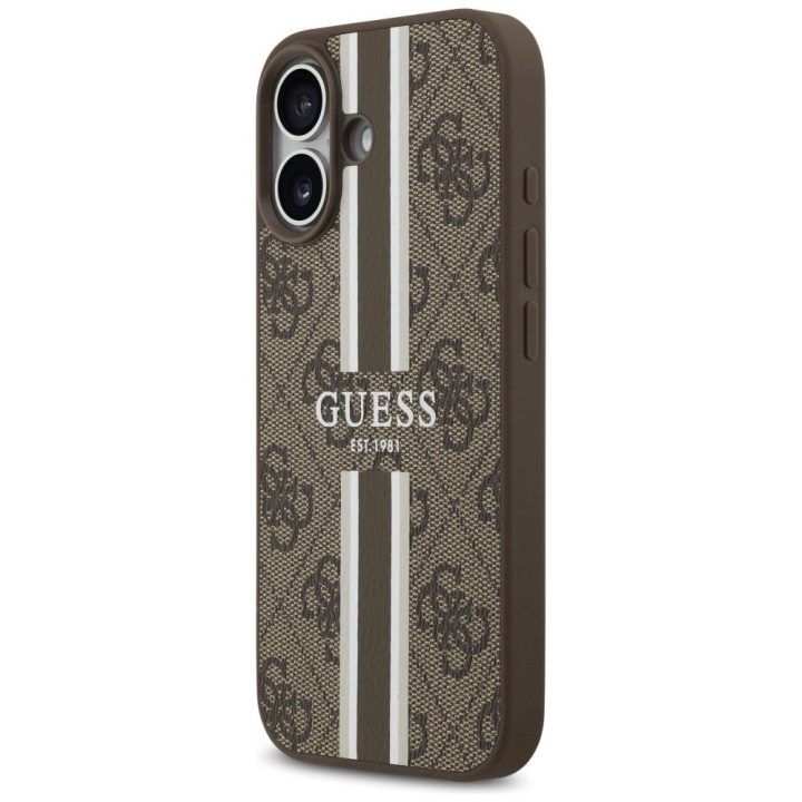 iPhone 17 dėklas su MagSafe rudu dryžuotu dizainu Guess