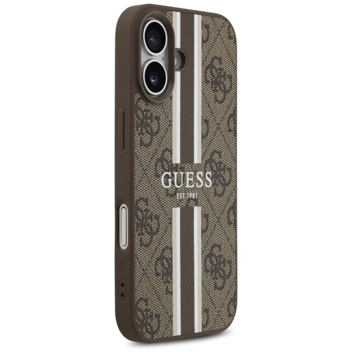 iPhone 17 dėklas su MagSafe rudu dryžuotu dizainu Guess