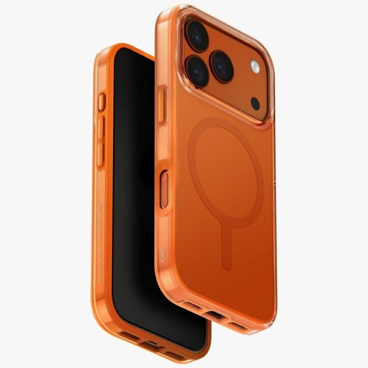 iPhone 17 Pro dėklas oranžinis Uniq Clario Magclick
