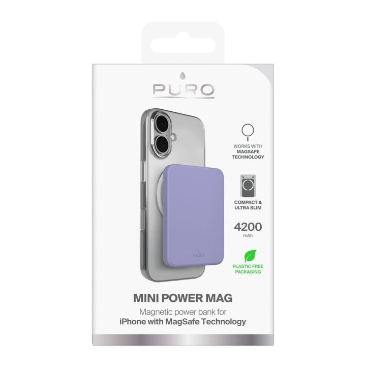 Išorinė baterija plona 4200 mAh USB-C violetinė Puro