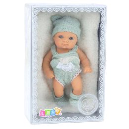 Lėlė su antklode balta ir pilka apranga 18 cm