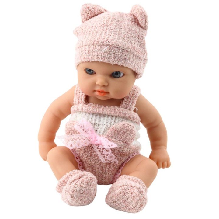 Lėlė kūdikiams su antklode baltais ir rožiniais drabužiais 18 cm