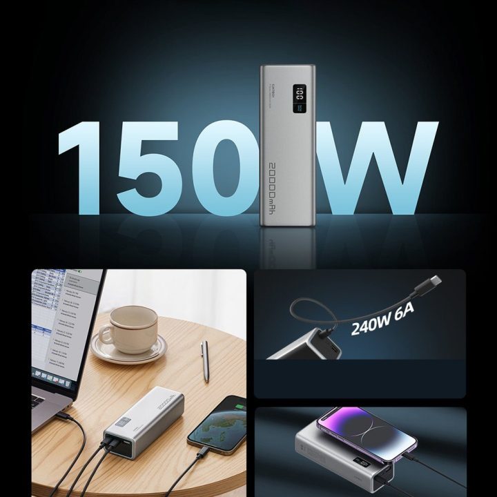 Išorinė baterija pilka 20000mAh 150W Cuktech