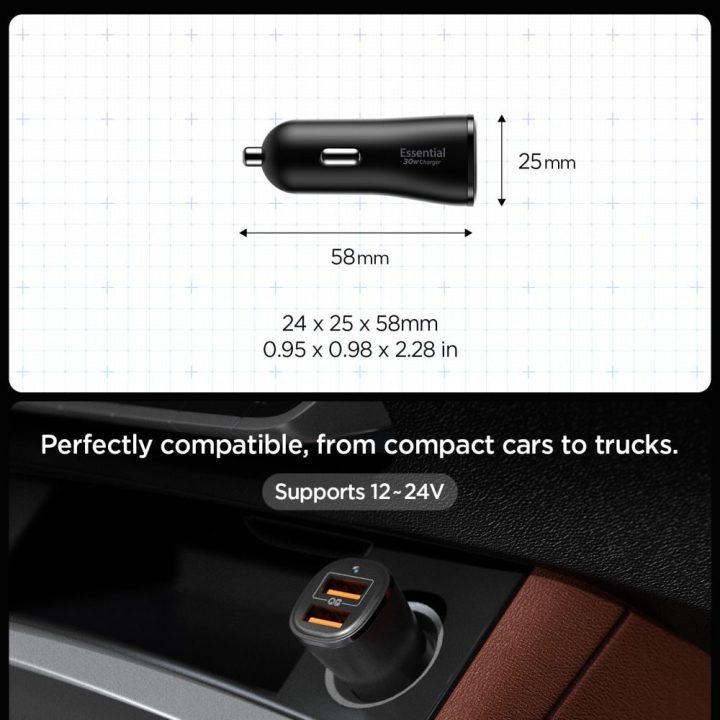 Automobilinis įkroviklis juodas 30W (2 jungtys) Spigen