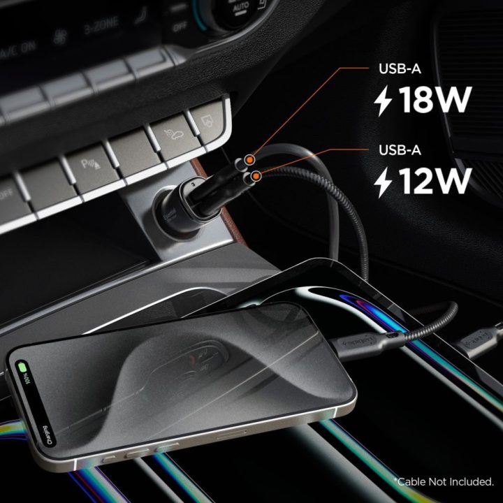 Automobilinis įkroviklis juodas 30W (2 jungtys) Spigen