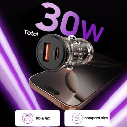 Automobilinis įkroviklis USB-A / USB-C 30W juodas CC01